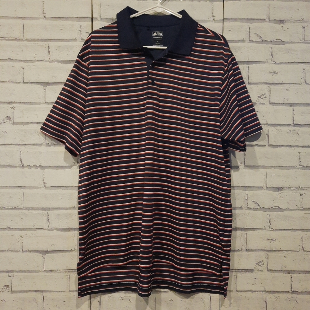 Adidas Climalite Men's Size L Golf Polo Blue Red White Stripe Short Sleeve
